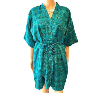 Vintage NWT Floral Silky Violet & Rose Nightgown Robe 2 Pieces Set Women Size M